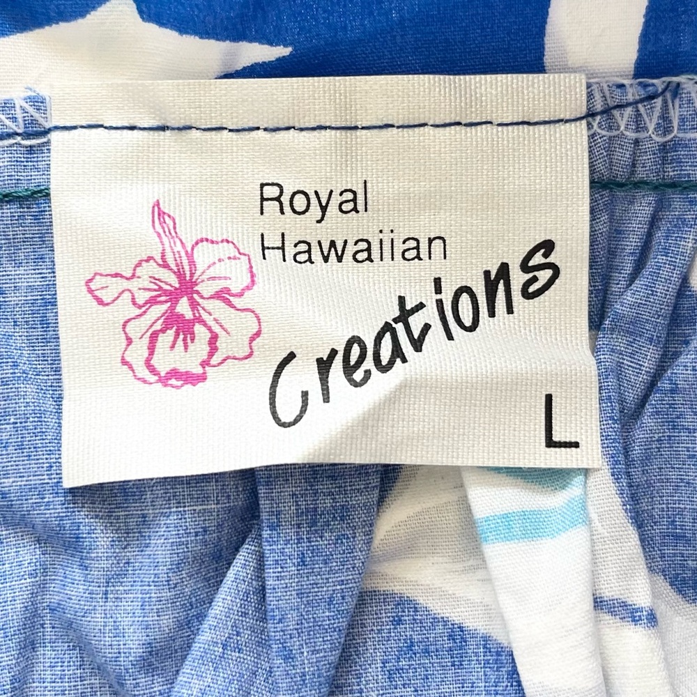 ROYAL HAWAIIAN CREATIONS Blue Floral Long Maxi Dress Mumu Size Large Vacation - Picture 5 of 8